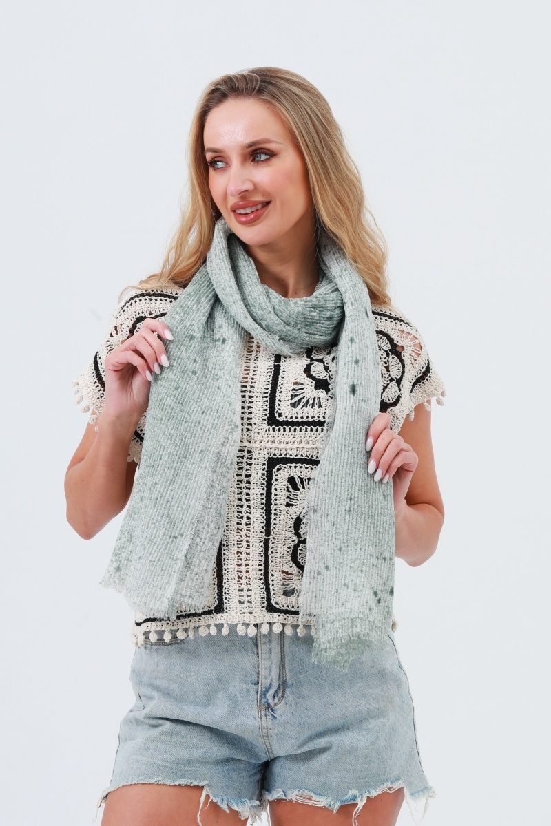 Tiedye ribbed oblong scarf fringed   artistic