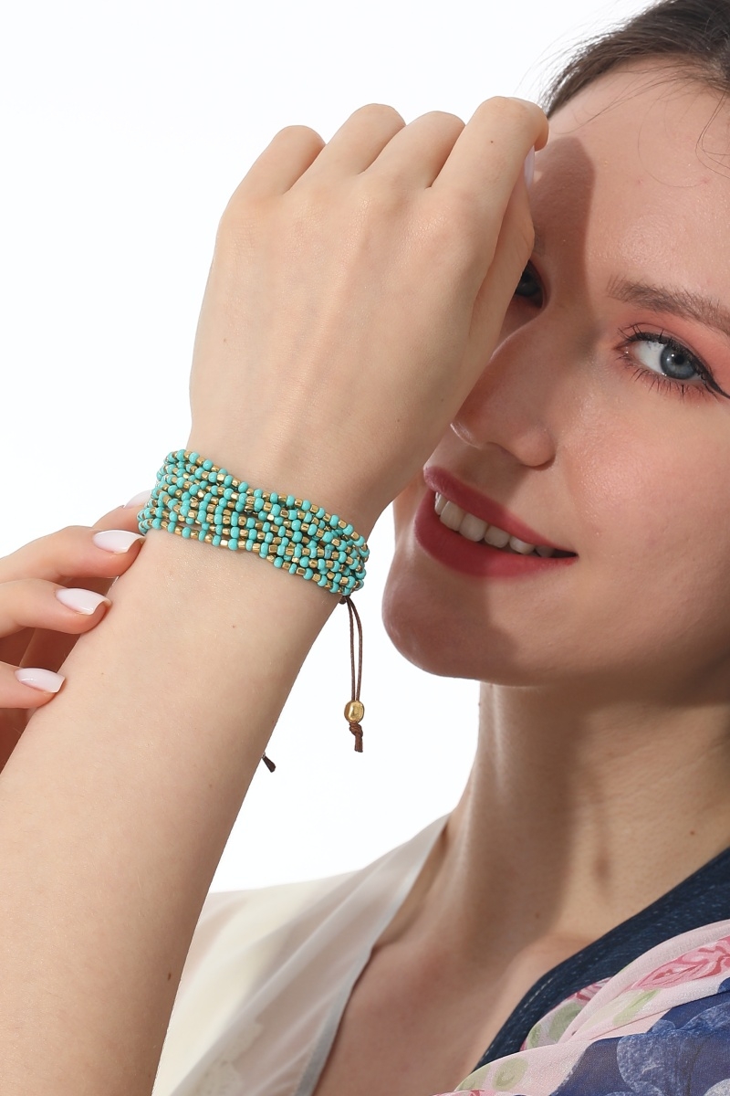 Turquoise gold layered boho bracelet