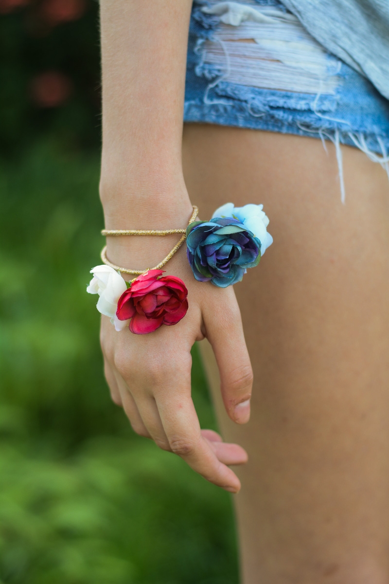 wholesale two flower floral hair tie silk leto on wrist red