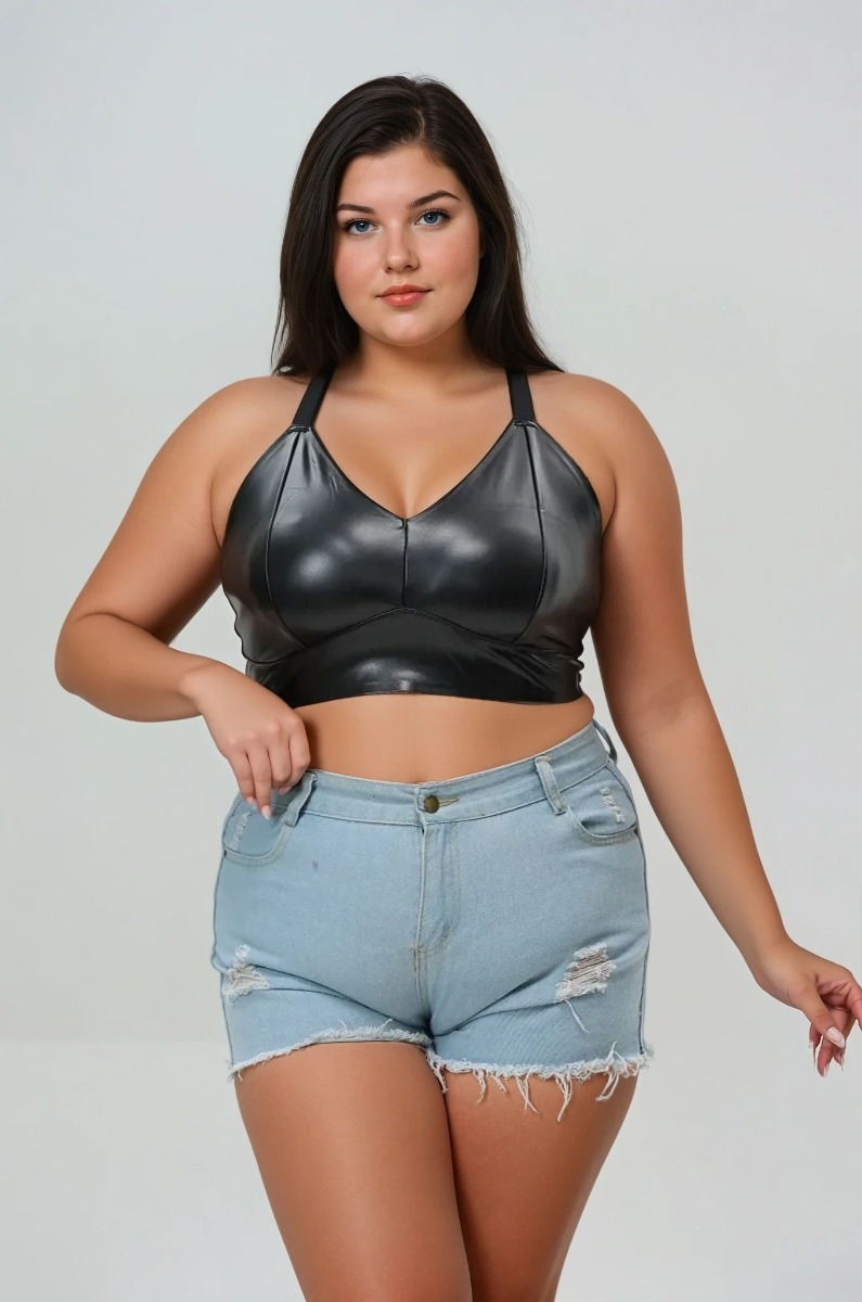 Unique style with our plus size faux leather bralette 