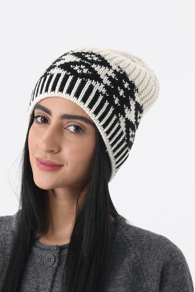 Vintage fair isle knit beanie soft warm geometric pattern winter skull cap
