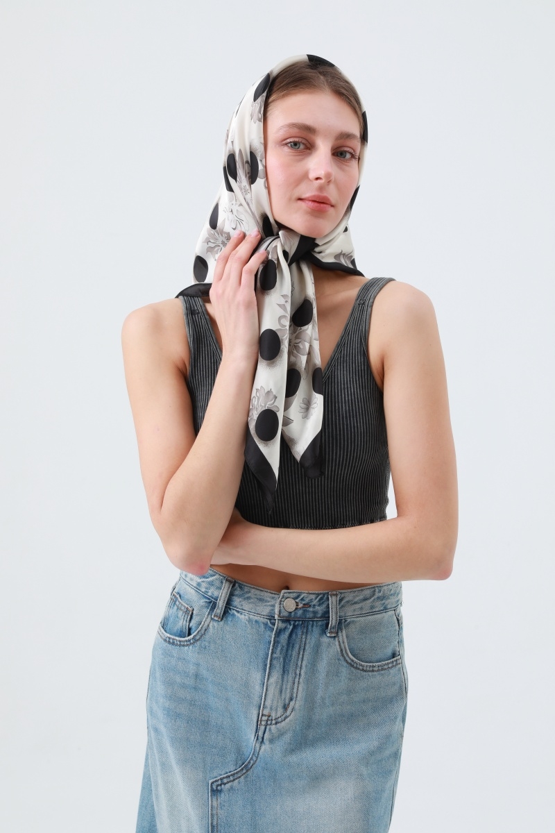 Vintage floral polka dot scarf lightweight   silky bandana