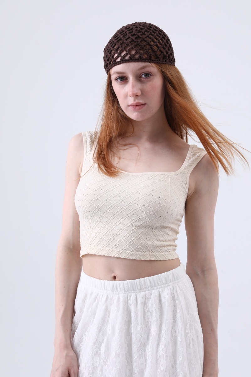 Vintage hollow out crochet mesh beanie retro knit head wrap
