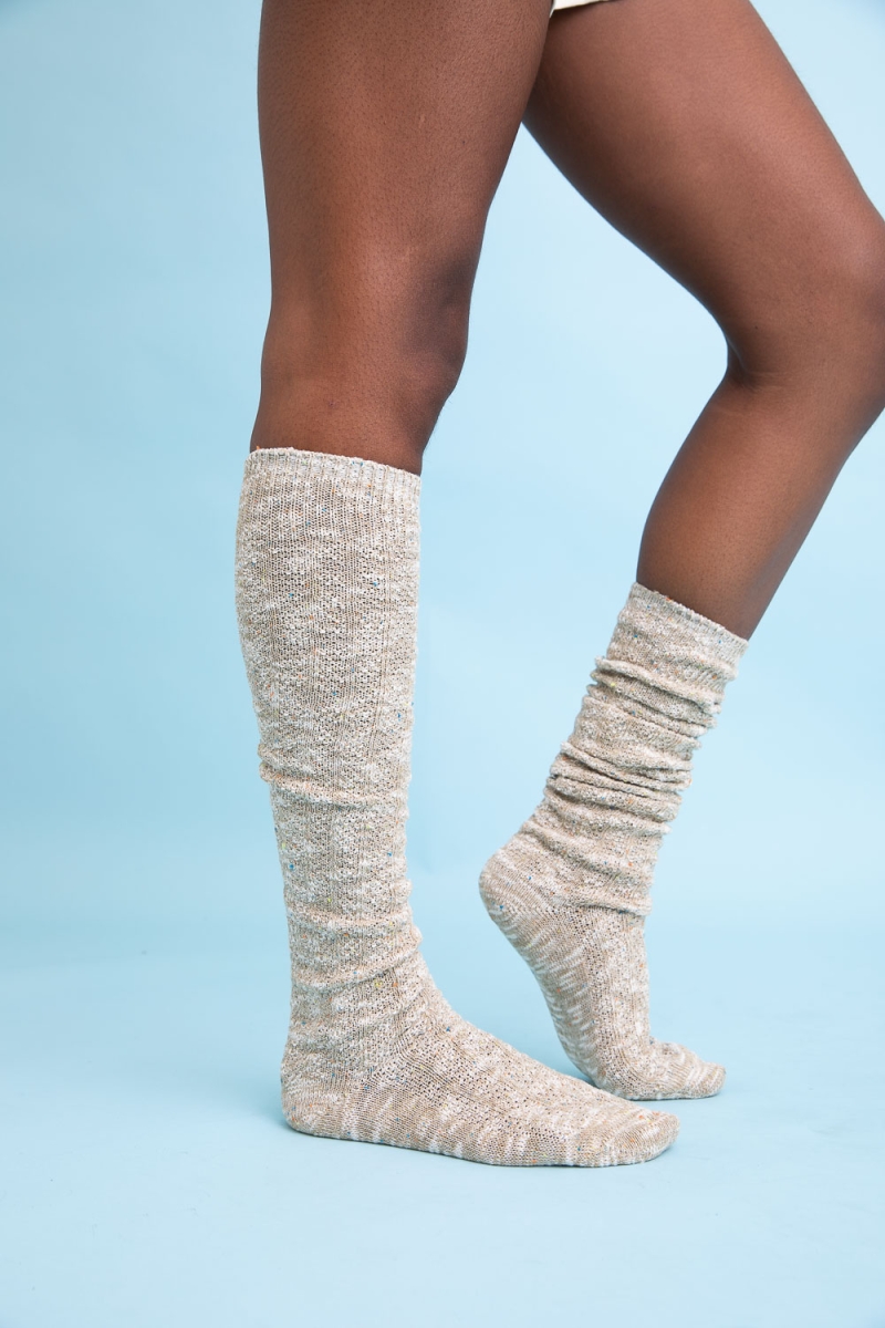 artisan handmade speckle knit socks winter collection beige