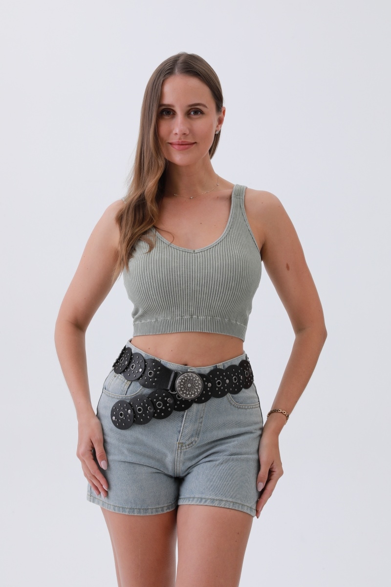 Western patchwork belt vintage hollowout design