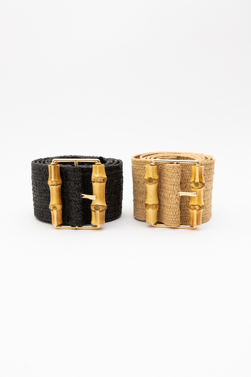 Western raffia bamboo buckle waist belt in multiple colors