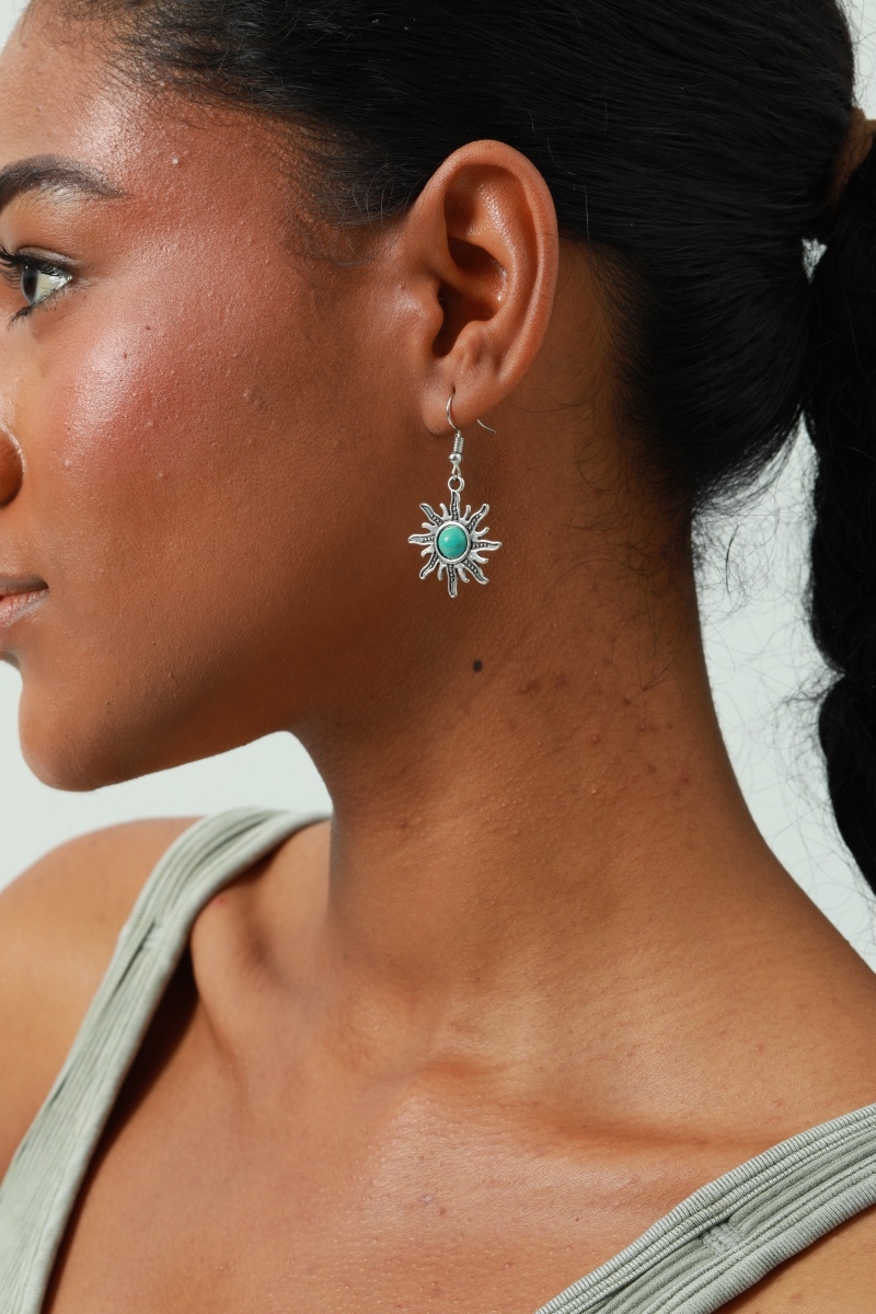 Western style small sun earrings with turquoise inlay 3