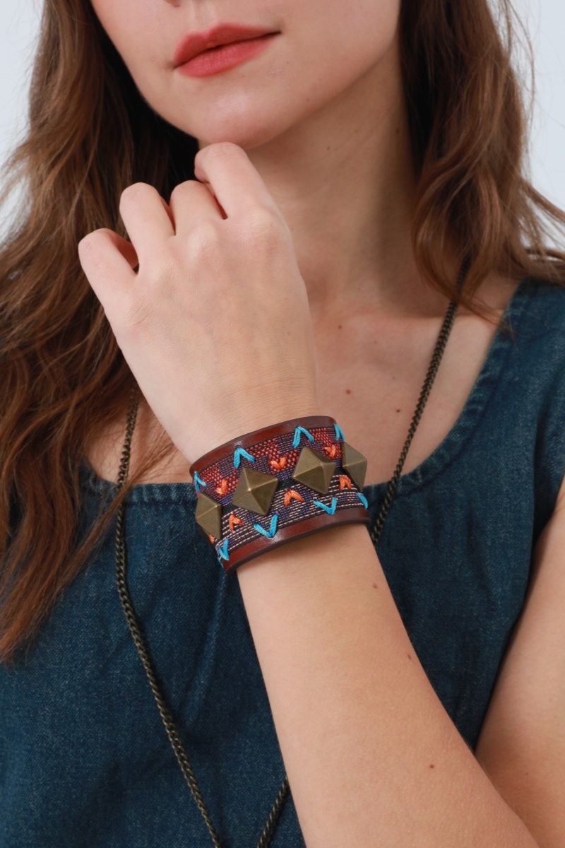 Wild west embroidered leather cuff     boho western bracelet