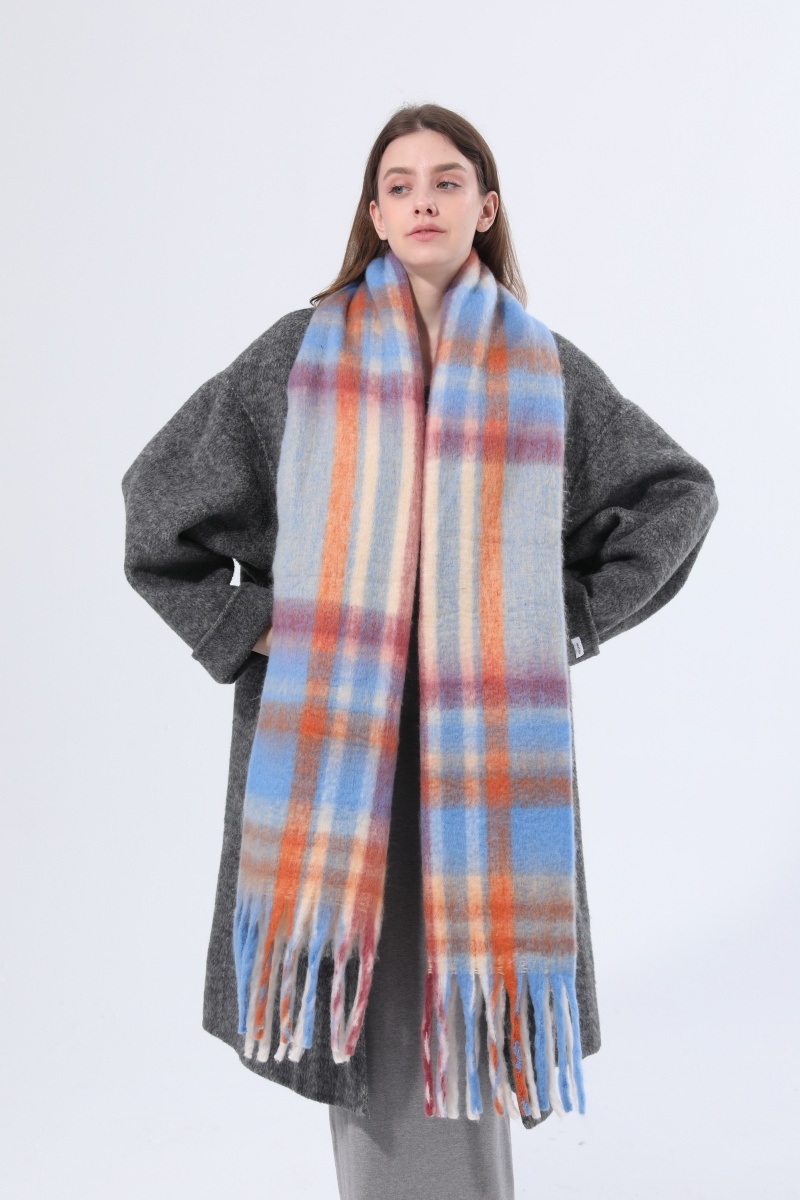 Women color block plaid tassel scarf soft thick warm winter wrap shawl