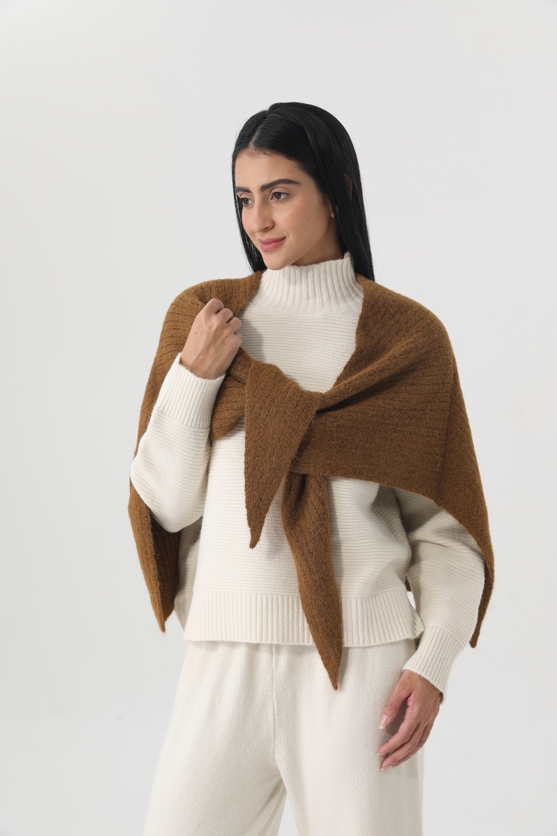 Women soft knit triangle shawl warm earthtone cape wrap 5