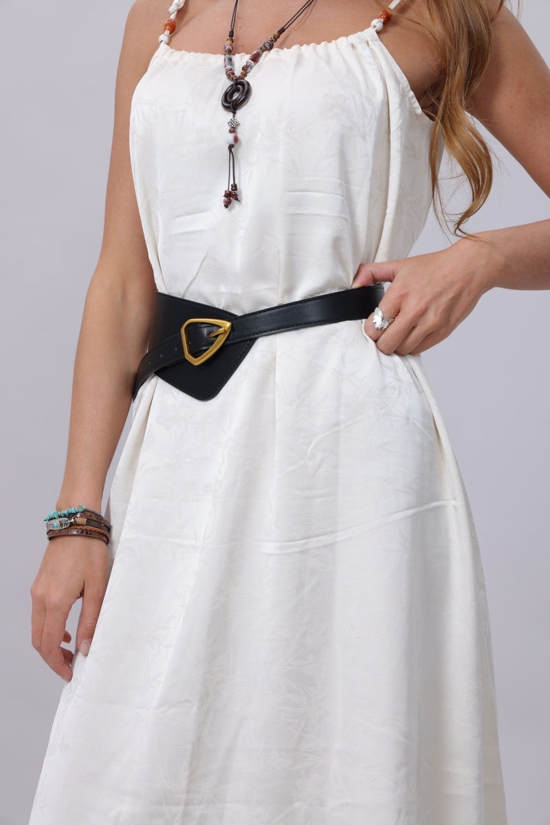 Asymmetrical Buckle Wide Waist Belt - Western Flare