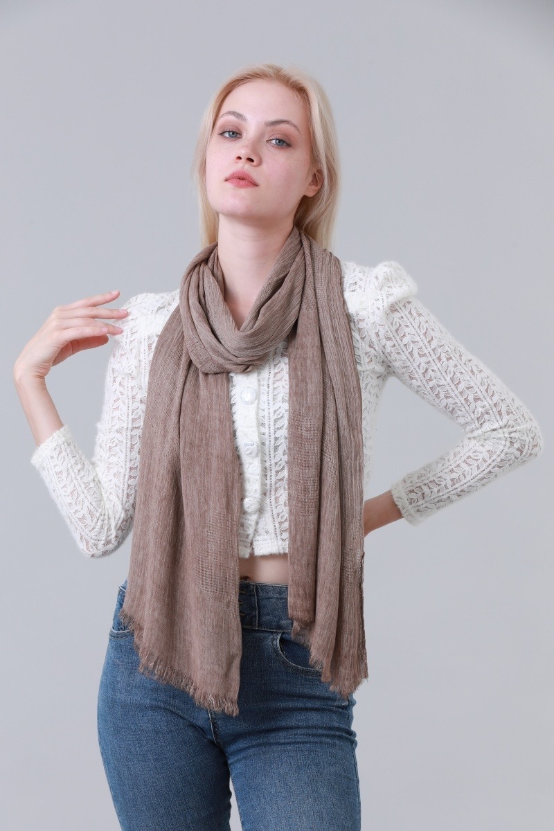 Solid crinkle fringe women long scarf