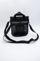 Barely translucent crossbody bag in black, front view