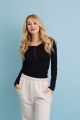 Black cotton long sleeve ribbed Henley top with button-up detail, perfect for everyday wear