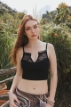 Black high neck floral lace seamless bralette, perfect for layering and stylish wear.