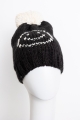 Black Snuggle Smiley Cheer Up Pom Beanie fun winter look with pom detail