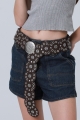 Bohemian western style vintage belt with round patch and studded detail accessory