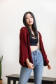 Burgundy Cute Cozy Warm Hooded Rib Knit Cardigan Wholesale Supplier