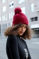 pom beanie faux sherpa lining burgundy winter accessories knit red