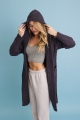 Charcoal oversized cable knit hooded cardigan, cozy layering piece