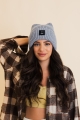 Gray Chill Vibes Ribbed Square Top Beanie – Soft and Stylish