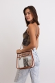 Clear carry messenger bag in brown, front view