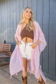 Blush Trendy Stylish Pom Trimmed Jacquard Textured Kimono Wholesale