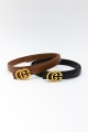 Overview of dual golden lock buckle leather belt