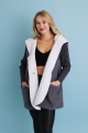 Gray cozy sherpa hooded cardigan, warm layering piece