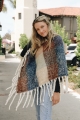 lightweight breathable color block tassel poncho fall