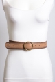 mocha floral punch out belt with round gold buckle