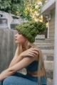 Olive oversized chunky knit pom beanie, trendy cold-weather beanie