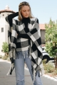 buffalo check tassel poncho winter white black shawl ruana wholesale