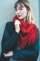 Red soft chenille tassel infinity scarf, perfect as a cozy winter wrap.