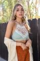 Sage Crochet Lace High Neck Crop Top Wholesale