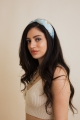 Satin smooth floral headband in aqua, a classic and elegant hair accessory for women.