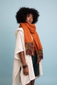 Speckle frayed border bohemian scarf in rust, lightweight and trendy wholesale fashion accessory for women.