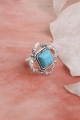 Square flower shape turquoise antique silver rings 