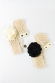 Texture fabric flower belt with stretchy crochet band wholesale leto ivory