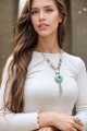 Elegant turquoise necklace with eyelet pendant and gemstone details, perfect for fashion-forward jewelry enthusiasts