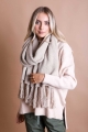 Ultra soft boucle tassel scarf, warm knit textured wrap in gray for winter comfort.