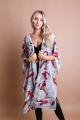 Red Ikebana Print Kimono with Skinny Suede Waist Tie Belt