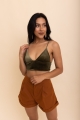 Velvet plunge longline bralette with a deep V-neck crop top design.