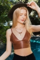 trendy style faux leather long line bralette wholesale low price