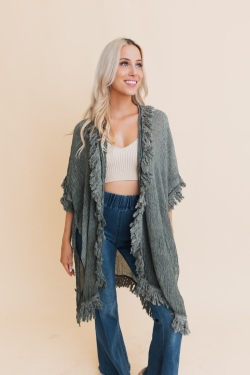 Casual Elegance Sunbleached Kimono with Fringe Details
