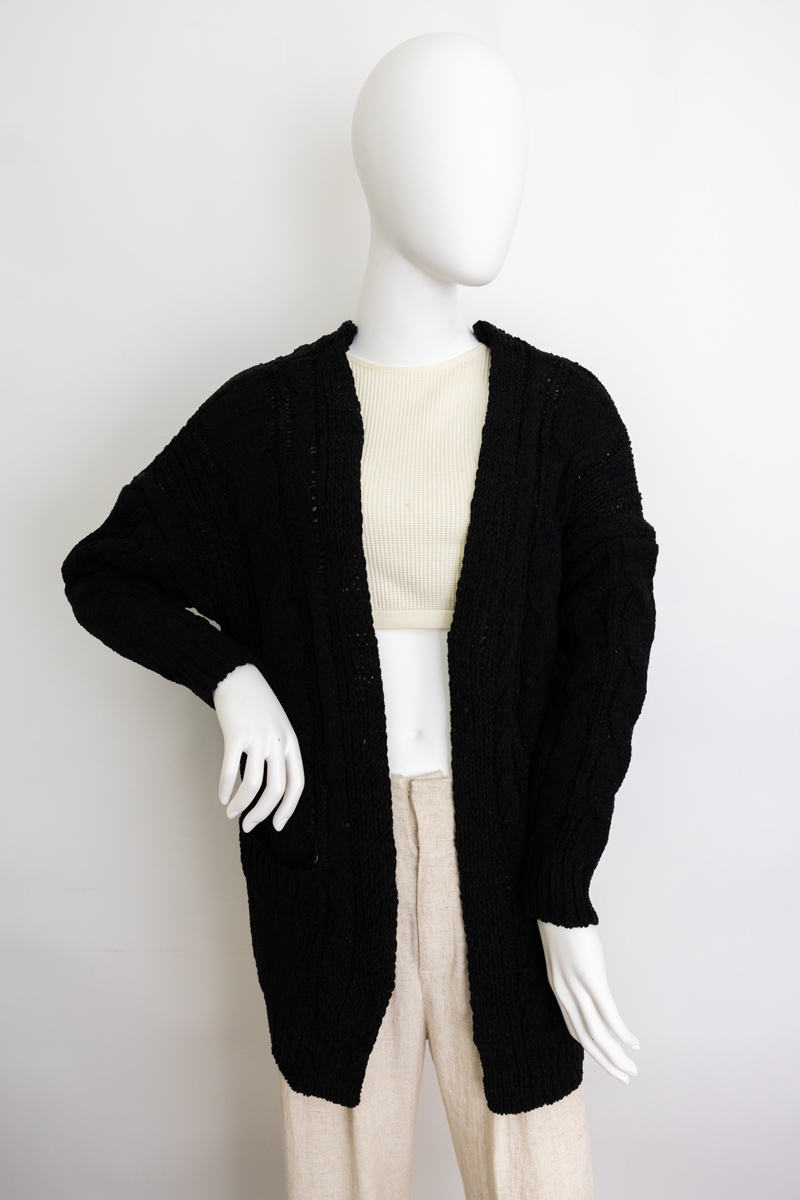 Black cable knit cardigan classic warm knit sweater