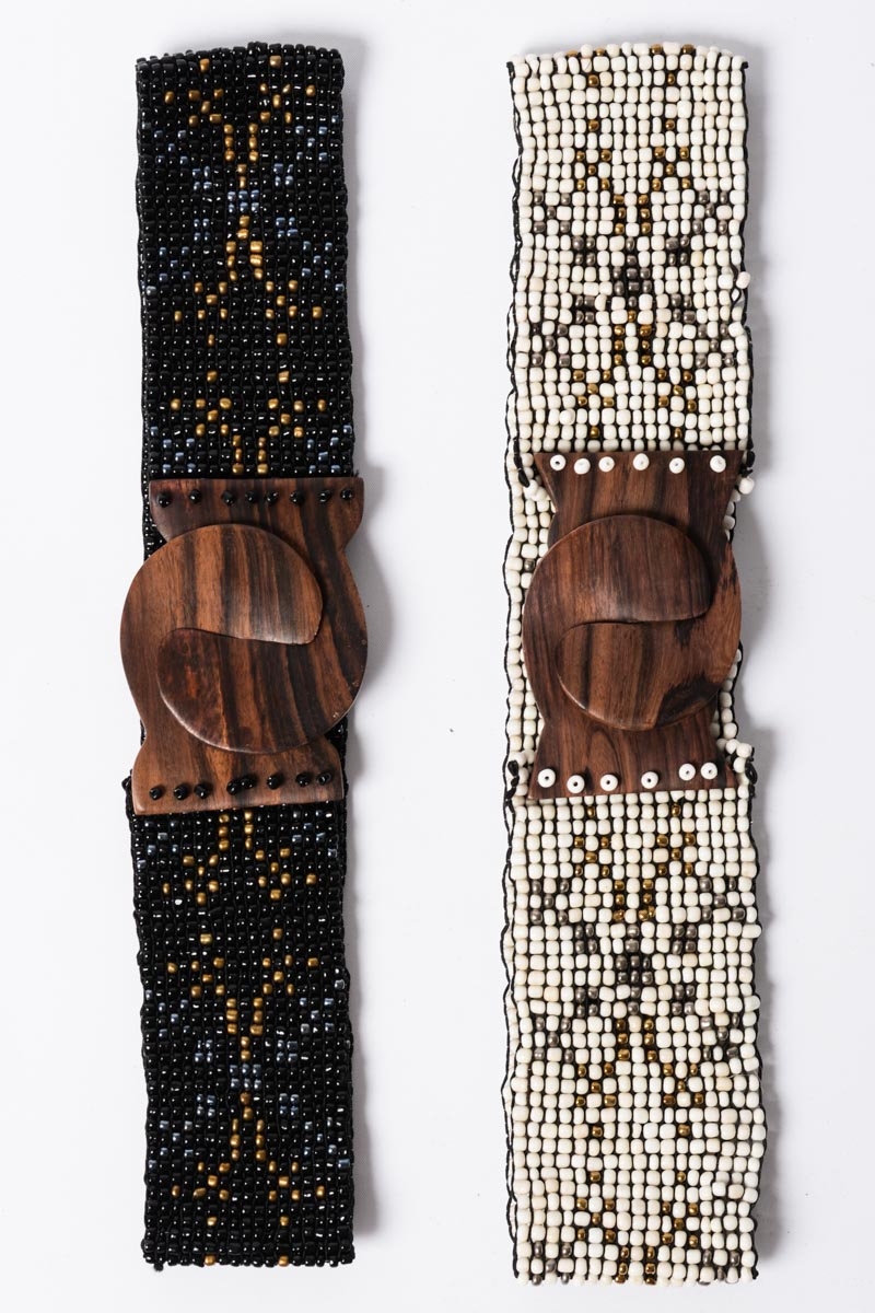 wood black white fashion bead belt wholesale