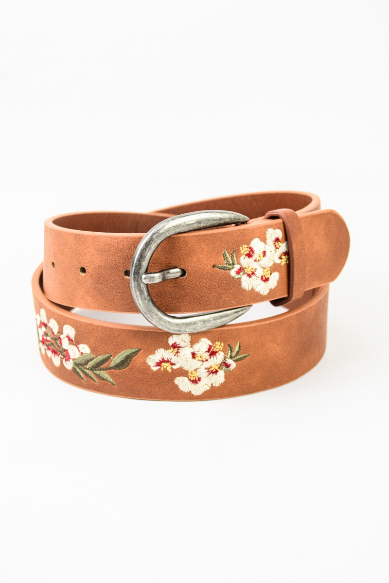 Bohemian hibiscus embroidery belt