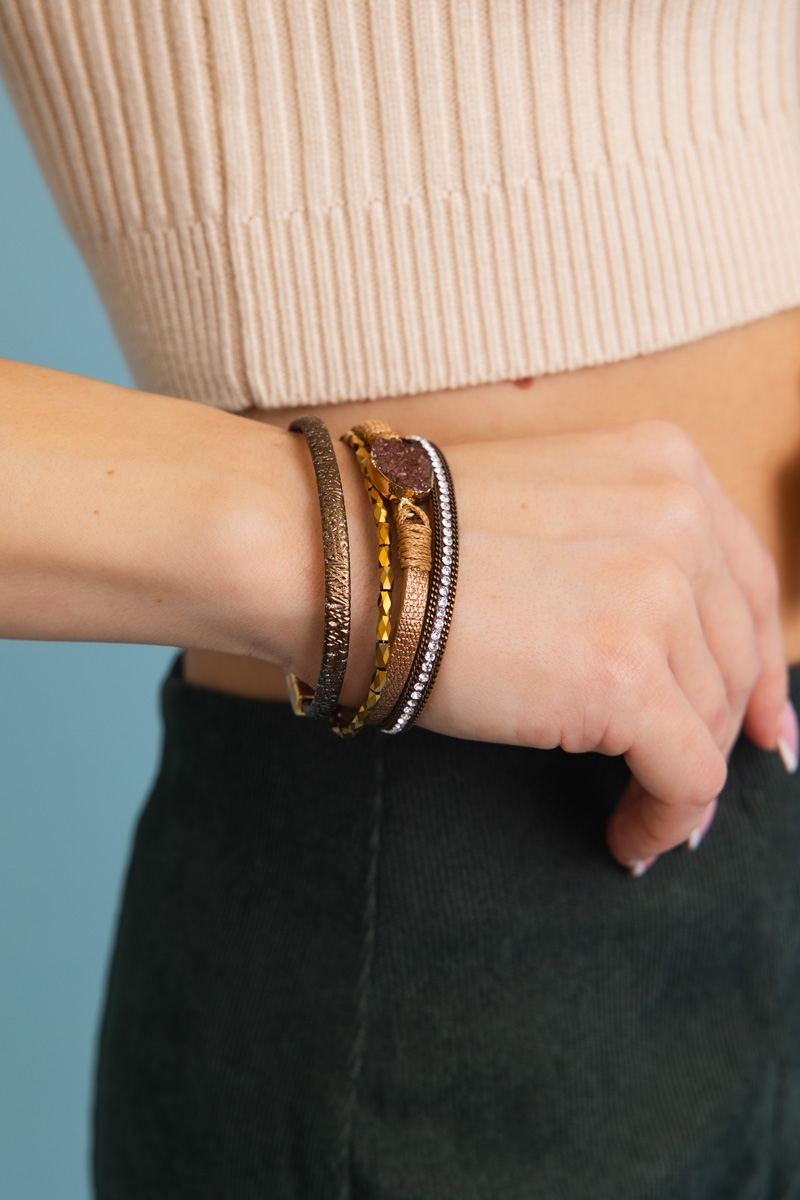 Trendy boho stone charm layered bracelet with adjustable design