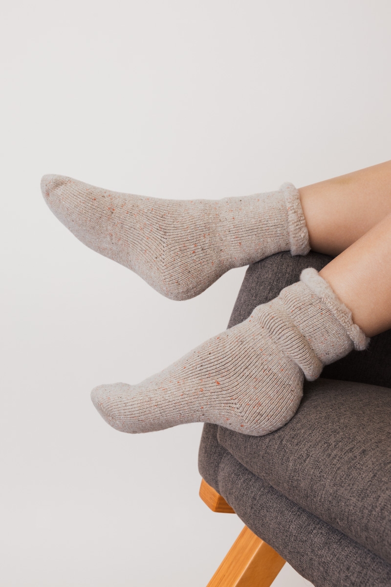 Classic beige thick warm crew socks for women by Leto Wholesale